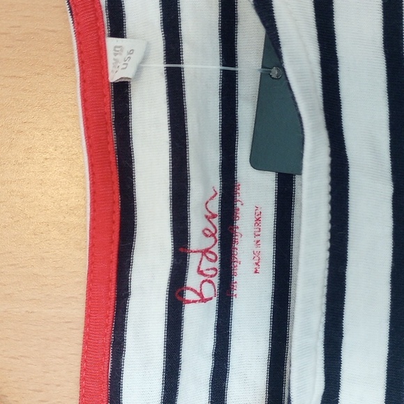Boden Breton Striped longe-sleeve T-shirt Navy white stripes ruched shoulder - Picture 2 of 4